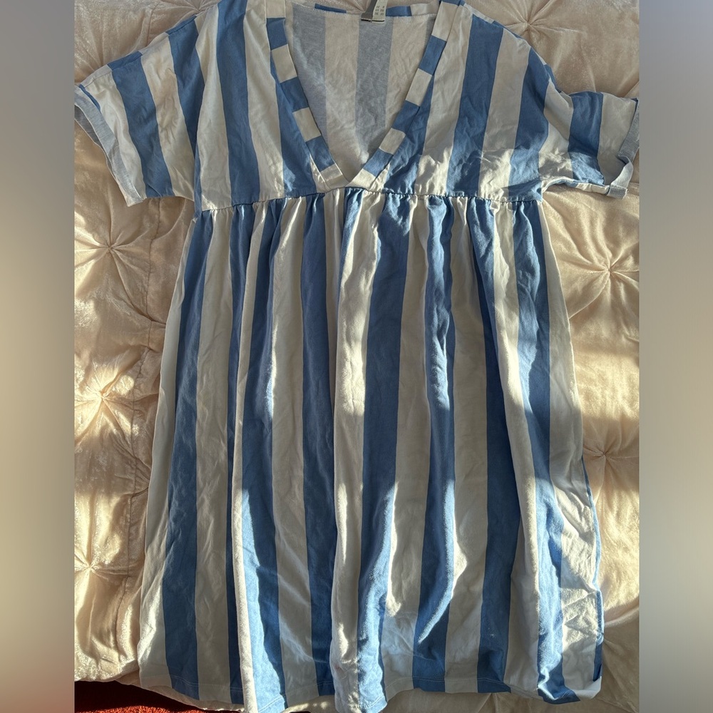 asos designs cotton t-shirt mini dress periwinkle stripes EUC sz 6